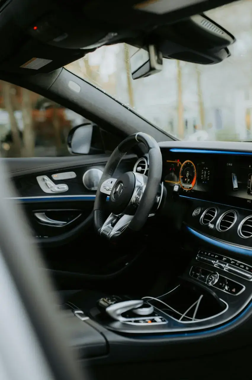 Luxury vehicle interior with premium leather seating and modern amenities
